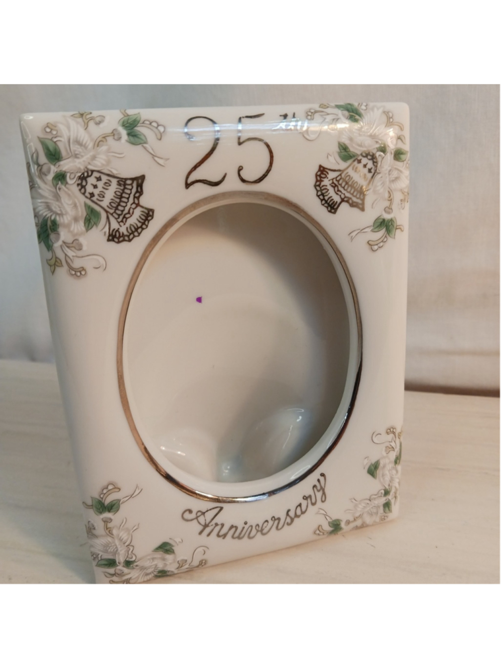 Vtg LEFTON CHINA 25th Anniversary 5 x 3.75" Photo Frame Handpainted #1193